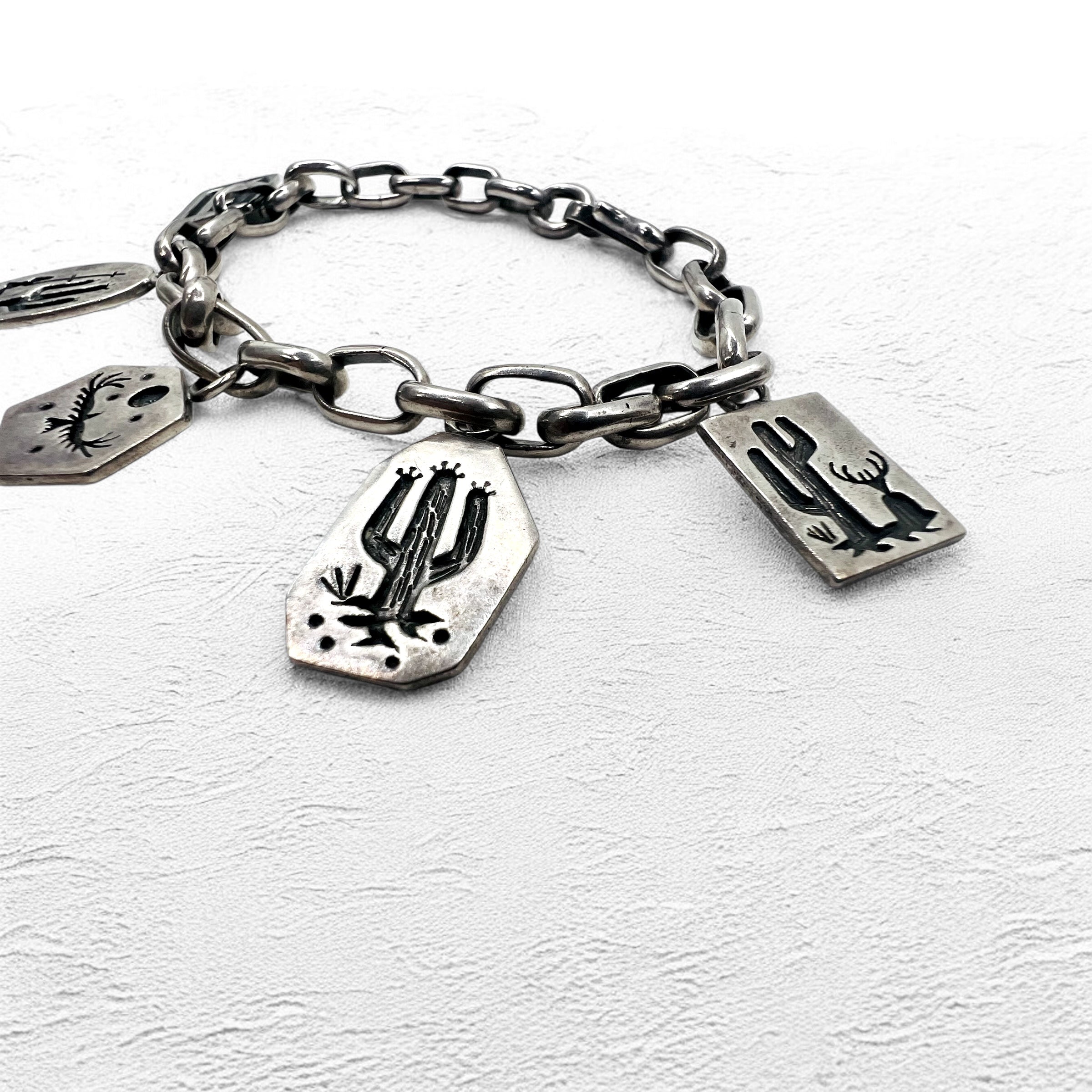NAVAJO Gioielli indiani Timothy Lee Bracciale Navajo Argento Link Catena Sterling Stile Stampwork Tribale