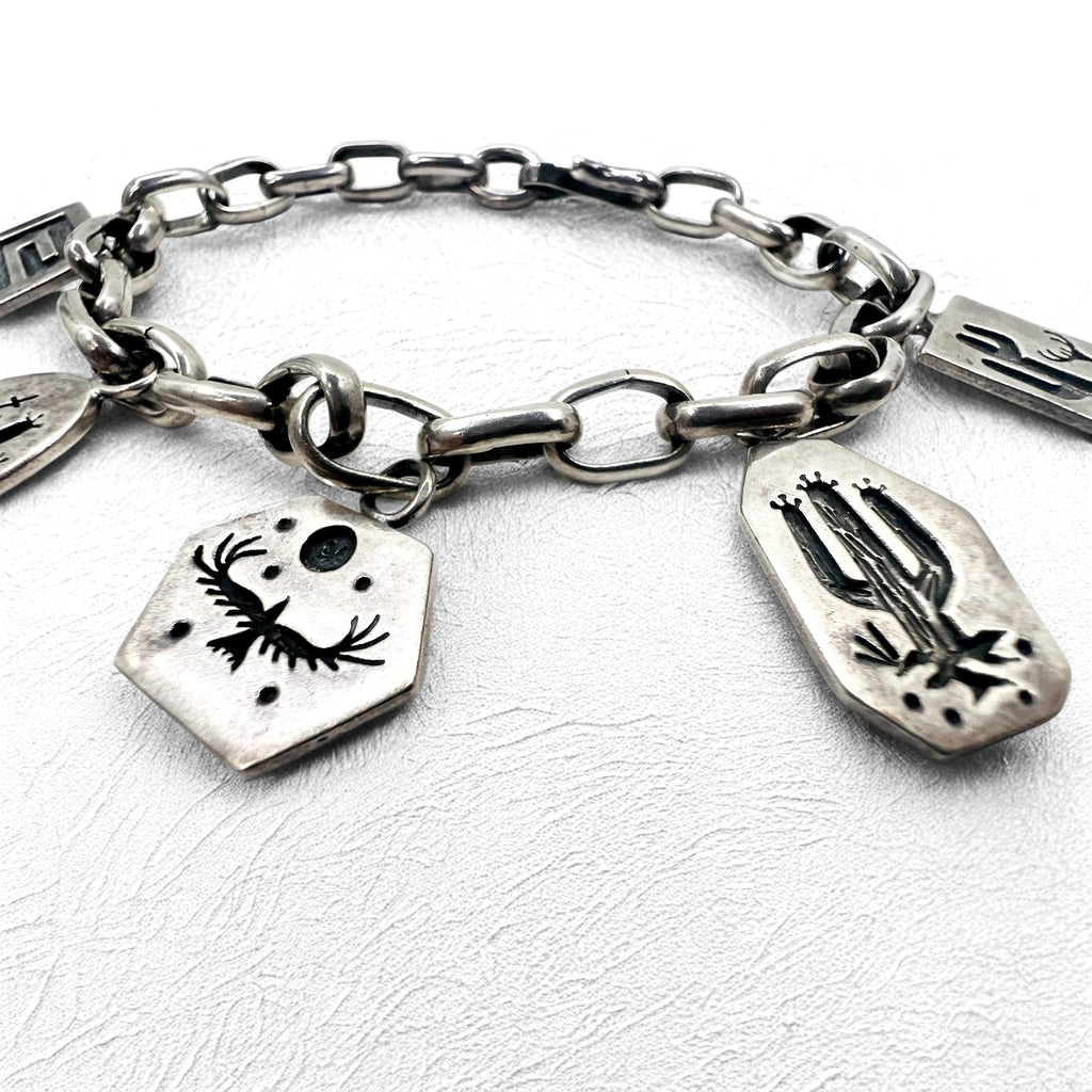 NAVAJO Gioielli indiani Timothy Lee Bracciale Navajo Argento Link Catena Sterling Stile Stampwork Tribale