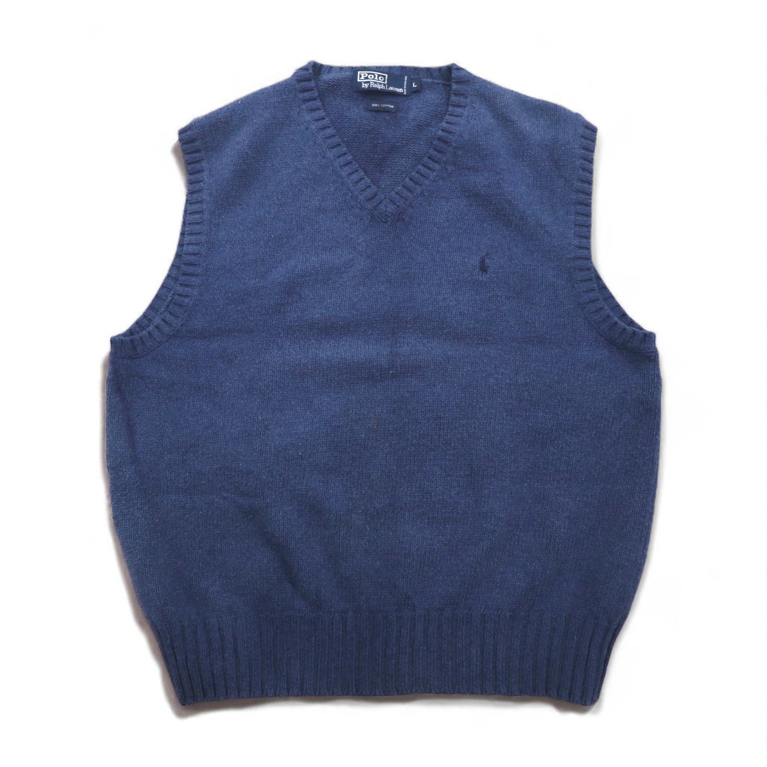 Polo by Ralph Lauren 90年代 Vネック コットンニット ベスト L ネイビー スモールポニー刺繍