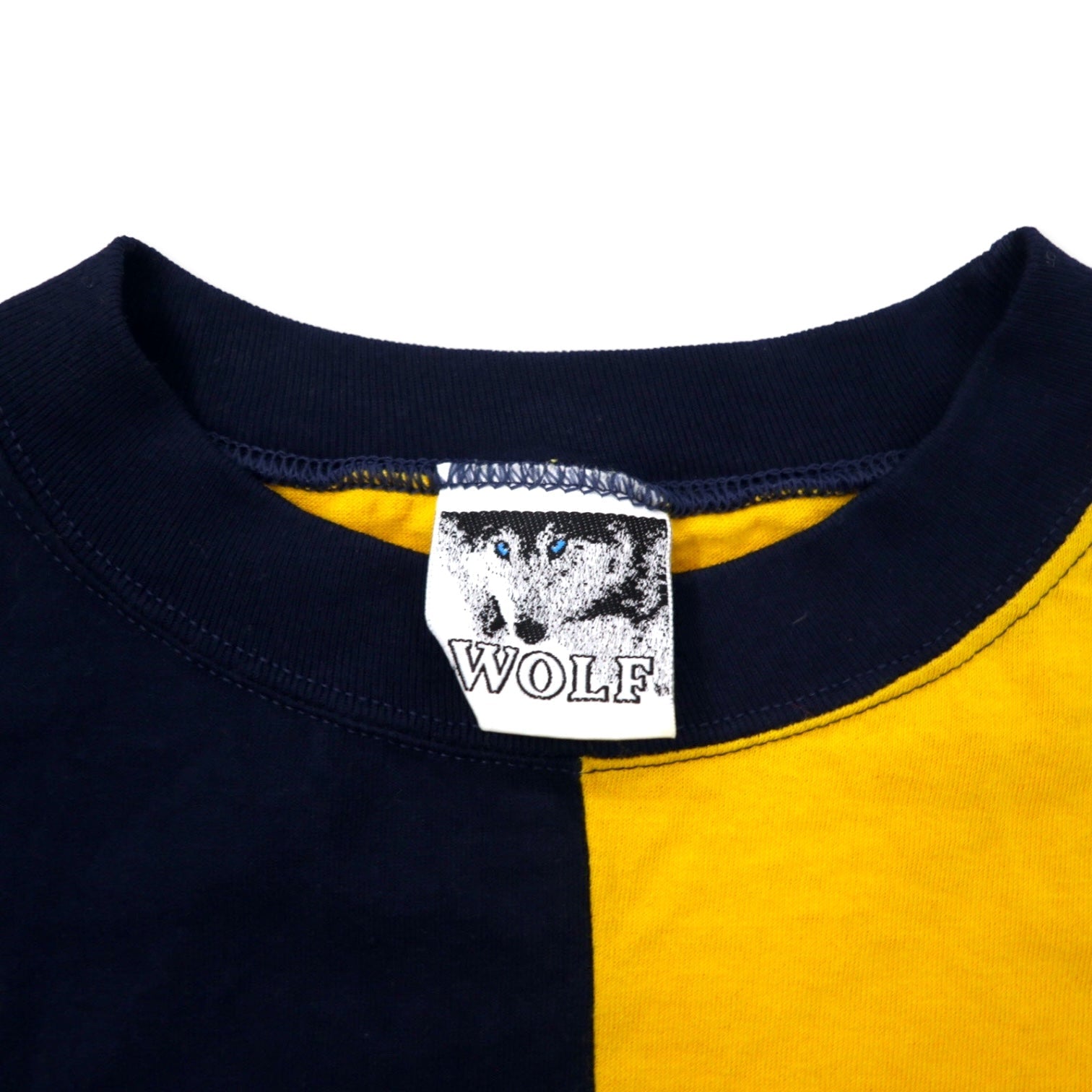 T-shirt con stampa da baseball WOLF, anni '90, Made in USA, XL, gialla e blu navy, cotone, MIDLAND BASEBALL, taglia grande