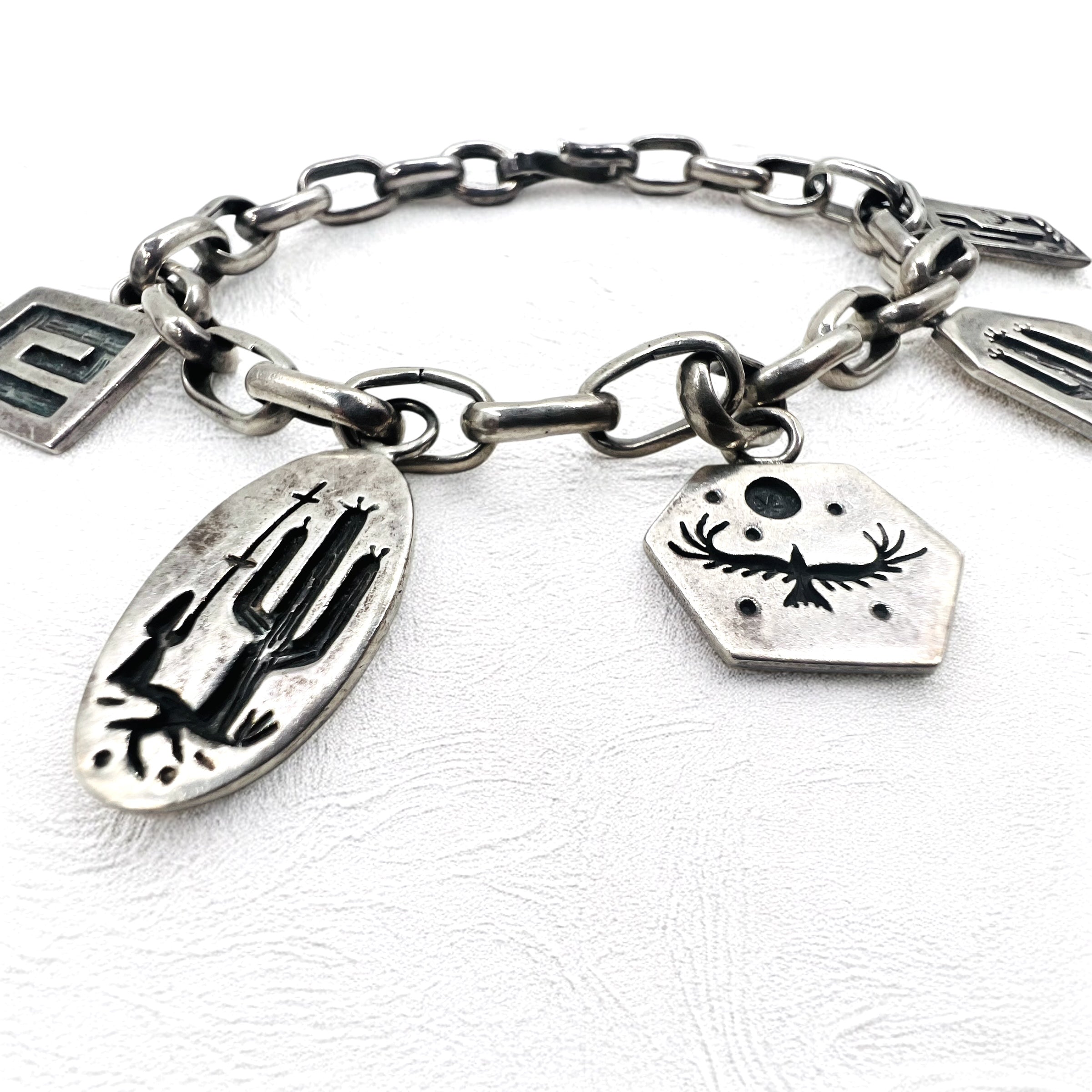 NAVAJO Gioielli indiani Timothy Lee Bracciale Navajo Argento Link Catena Sterling Stile Stampwork Tribale
