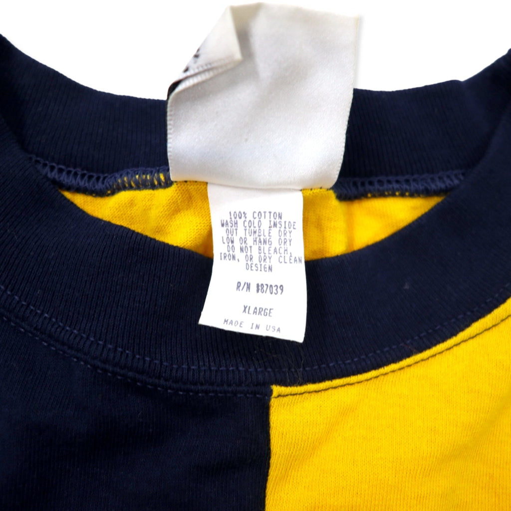 T-shirt con stampa da baseball WOLF, anni '90, Made in USA, XL, gialla e blu navy, cotone, MIDLAND BASEBALL, taglia grande