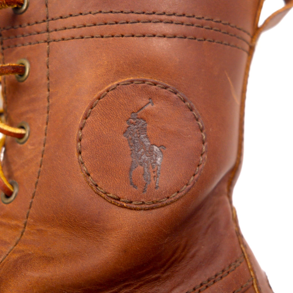 POLO RALPH LAUREN Stivali Ranger stringati 26.5cm marroni in pelle oliata con fibbia e logo