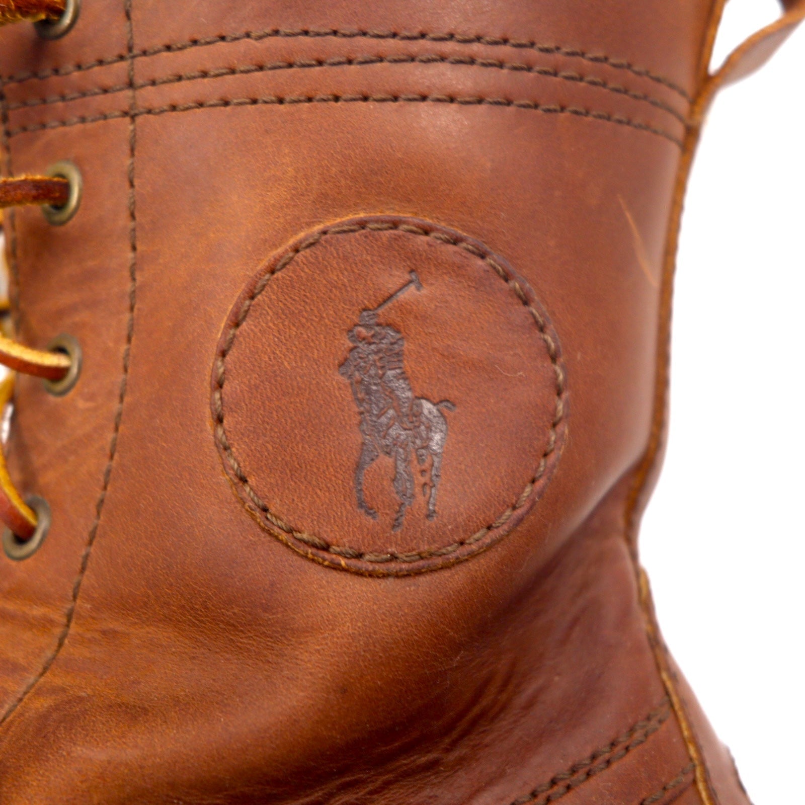 POLO RALPH LAUREN Stivali Ranger stringati 26.5cm marroni in pelle oliata con fibbia e logo