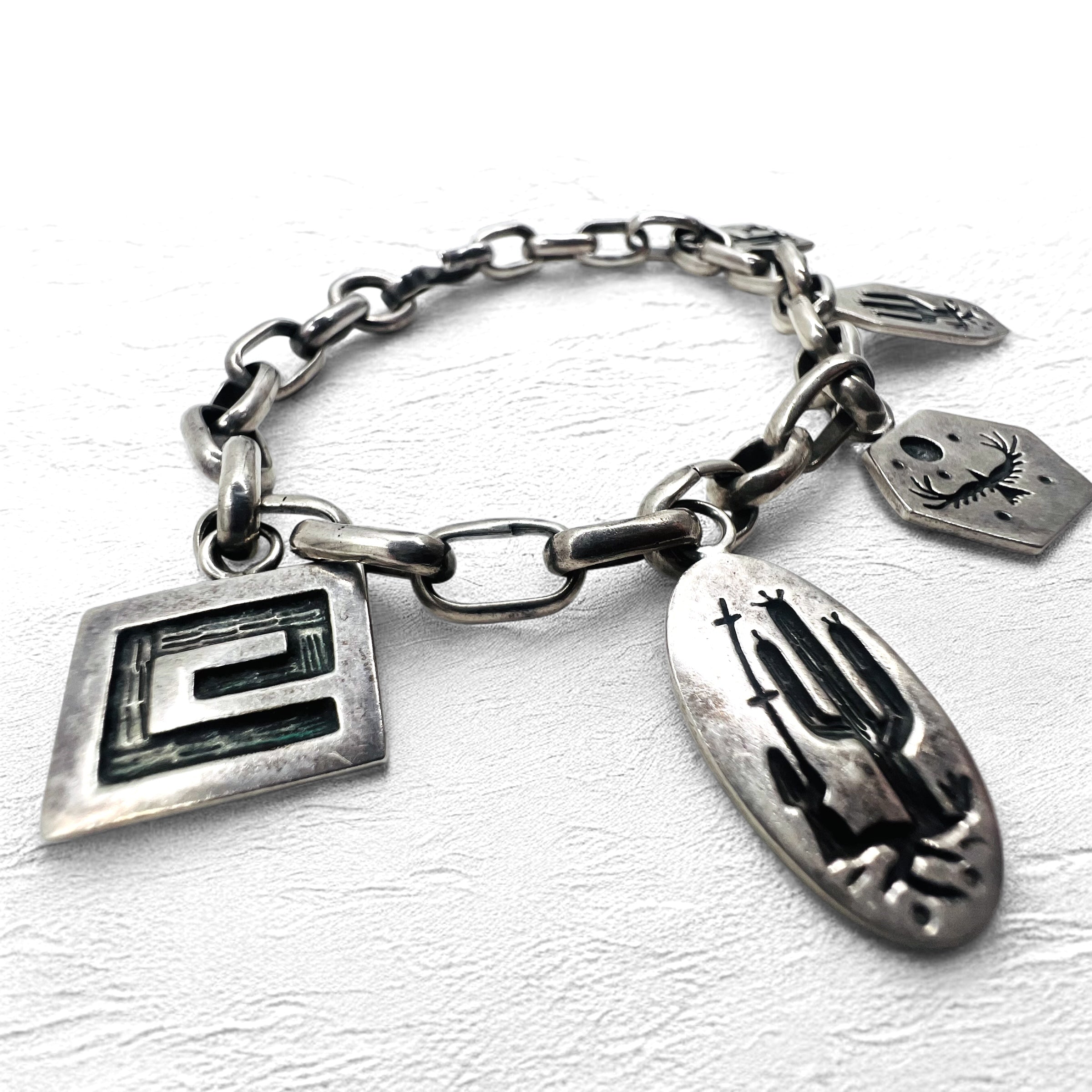 NAVAJO Gioielli indiani Timothy Lee Bracciale Navajo Argento Link Catena Sterling Stile Stampwork Tribale
