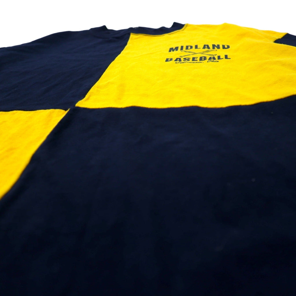 T-shirt con stampa da baseball WOLF, anni '90, Made in USA, XL, gialla e blu navy, cotone, MIDLAND BASEBALL, taglia grande