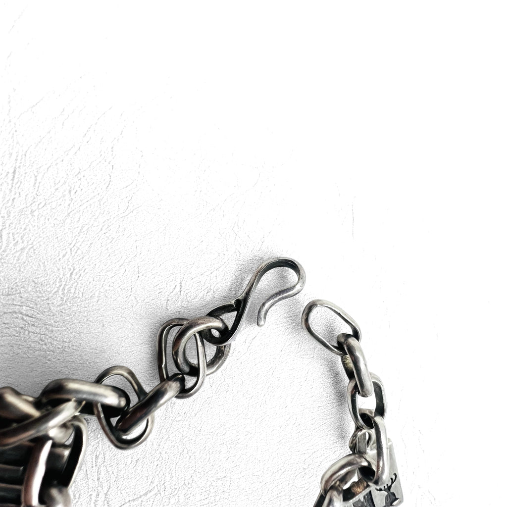 NAVAJO Gioielli indiani Timothy Lee Bracciale Navajo Argento Link Catena Sterling Stile Stampwork Tribale