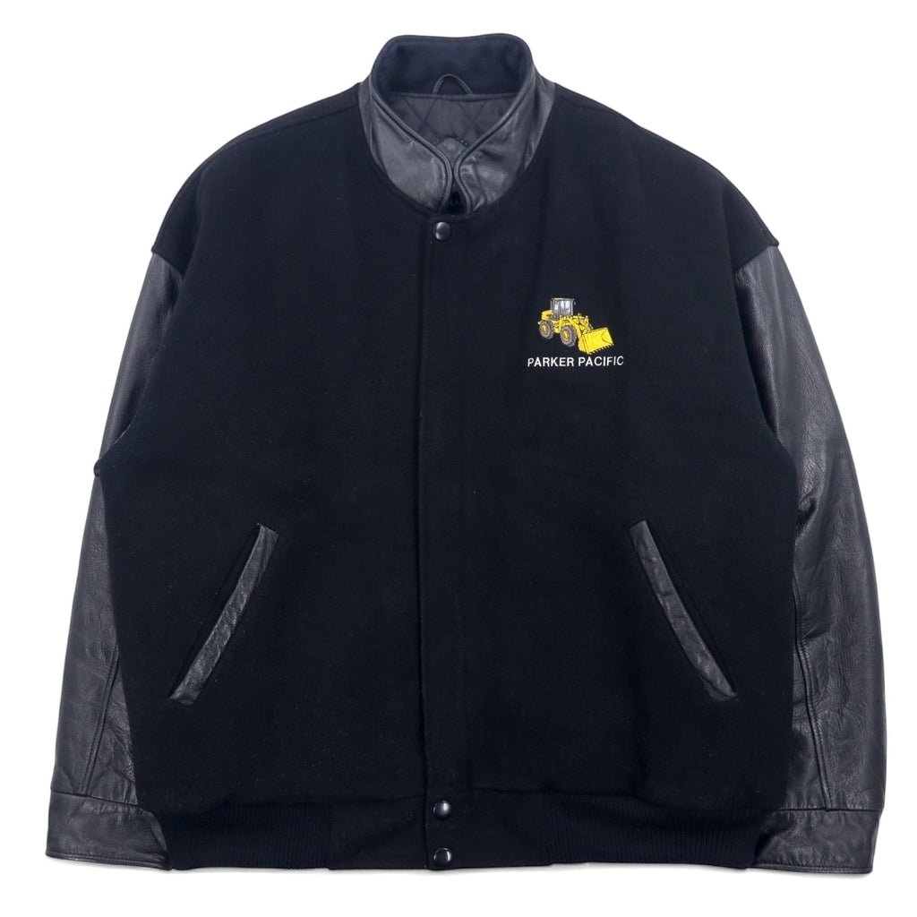 TRIMARK Giacca college in pelle con inserti Nera L, fodera trapuntata in pelle, azienda statunitense PARKER PACIFIC