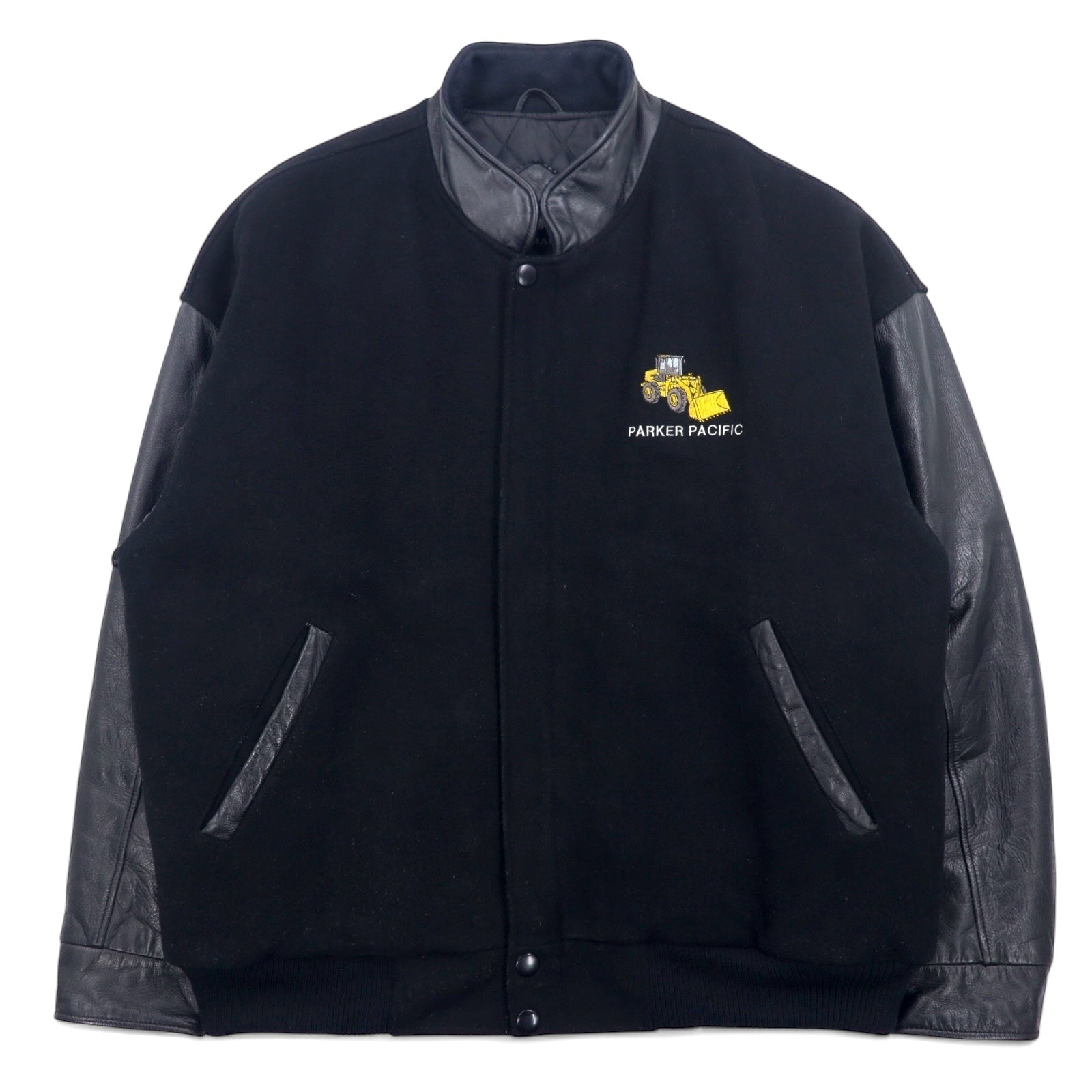 TRIMARK Giacca college in pelle con inserti Nera L, fodera trapuntata in pelle, azienda statunitense PARKER PACIFIC