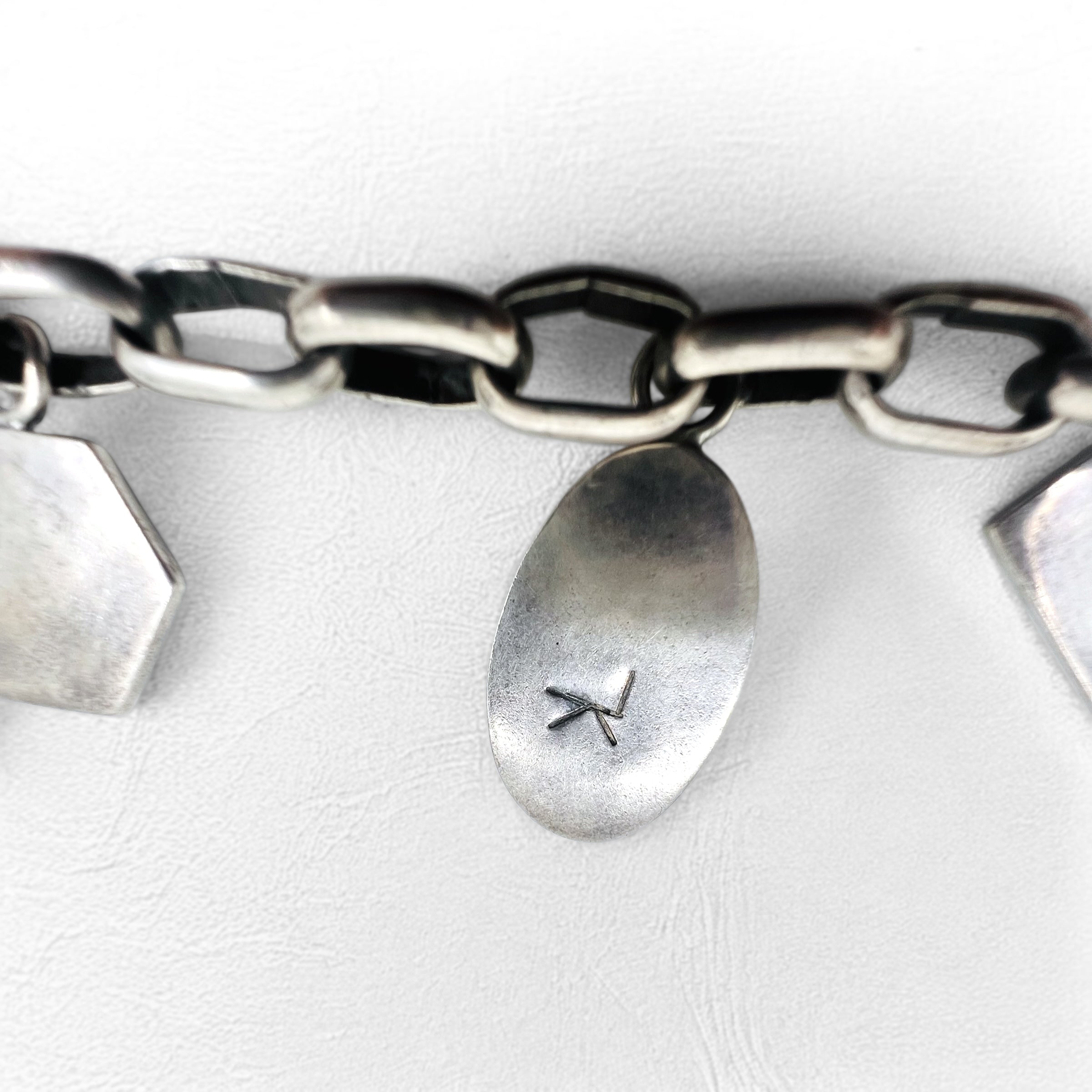 NAVAJO Gioielli indiani Timothy Lee Bracciale Navajo Argento Link Catena Sterling Stile Stampwork Tribale