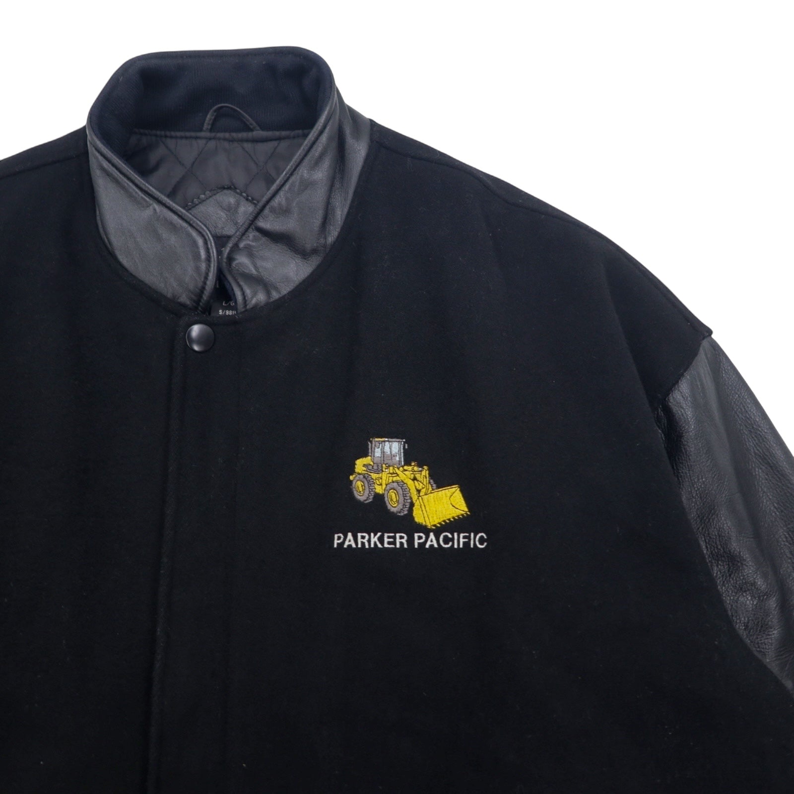 TRIMARK Giacca college in pelle con inserti Nera L, fodera trapuntata in pelle, azienda statunitense PARKER PACIFIC