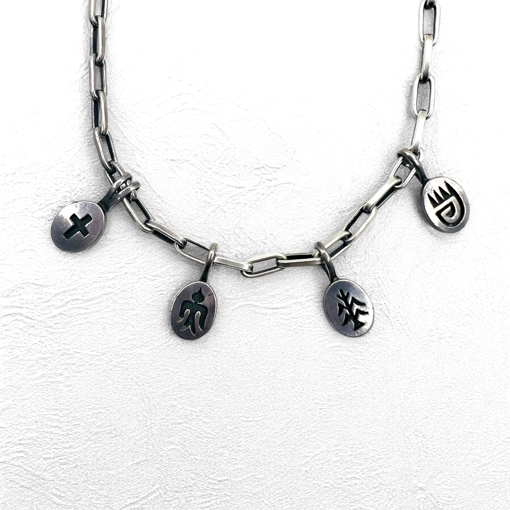 NAVAJO Indian Jewelry Timothy Lee Collana Navajo Argento Catena Link Sterling Lavorazione a Stampo Tribale