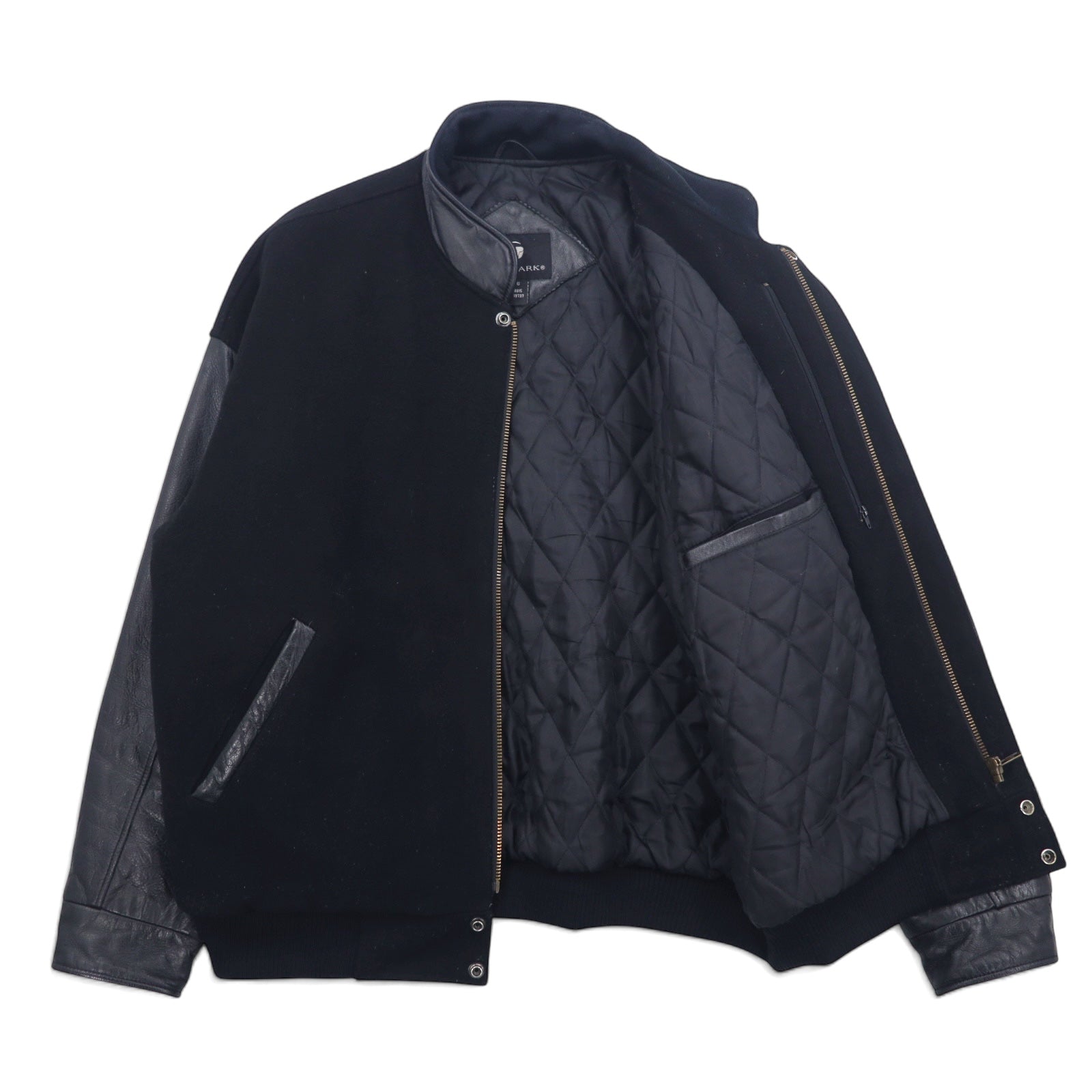 TRIMARK Giacca college in pelle con inserti Nera L, fodera trapuntata in pelle, azienda statunitense PARKER PACIFIC