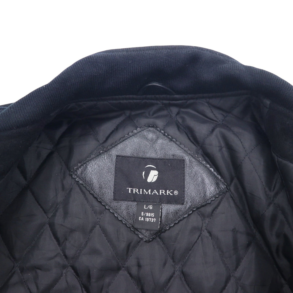 TRIMARK Giacca college in pelle con inserti Nera L, fodera trapuntata in pelle, azienda statunitense PARKER PACIFIC