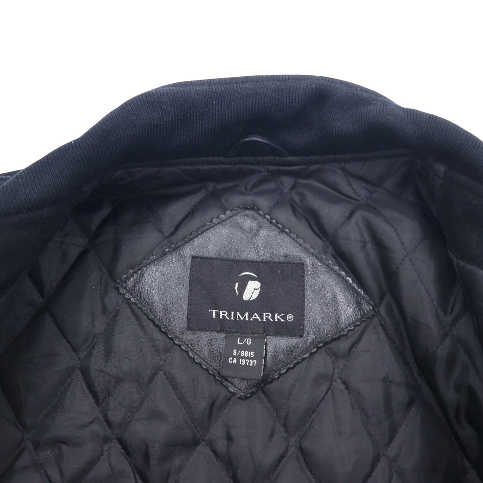 TRIMARK Giacca college in pelle con inserti Nera L, fodera trapuntata in pelle, azienda statunitense PARKER PACIFIC