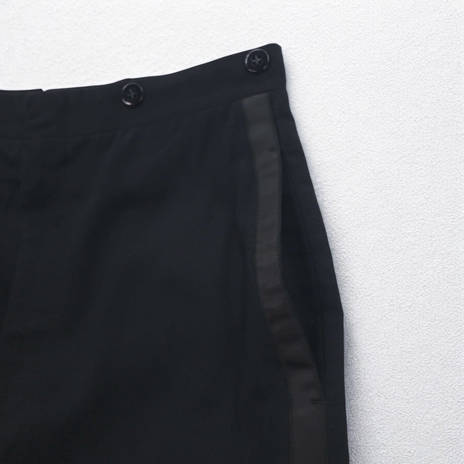 Pantaloni vintage anni '50 con banda laterale, taglia L, neri, cerniera CONMAR, bottoni per bretelle