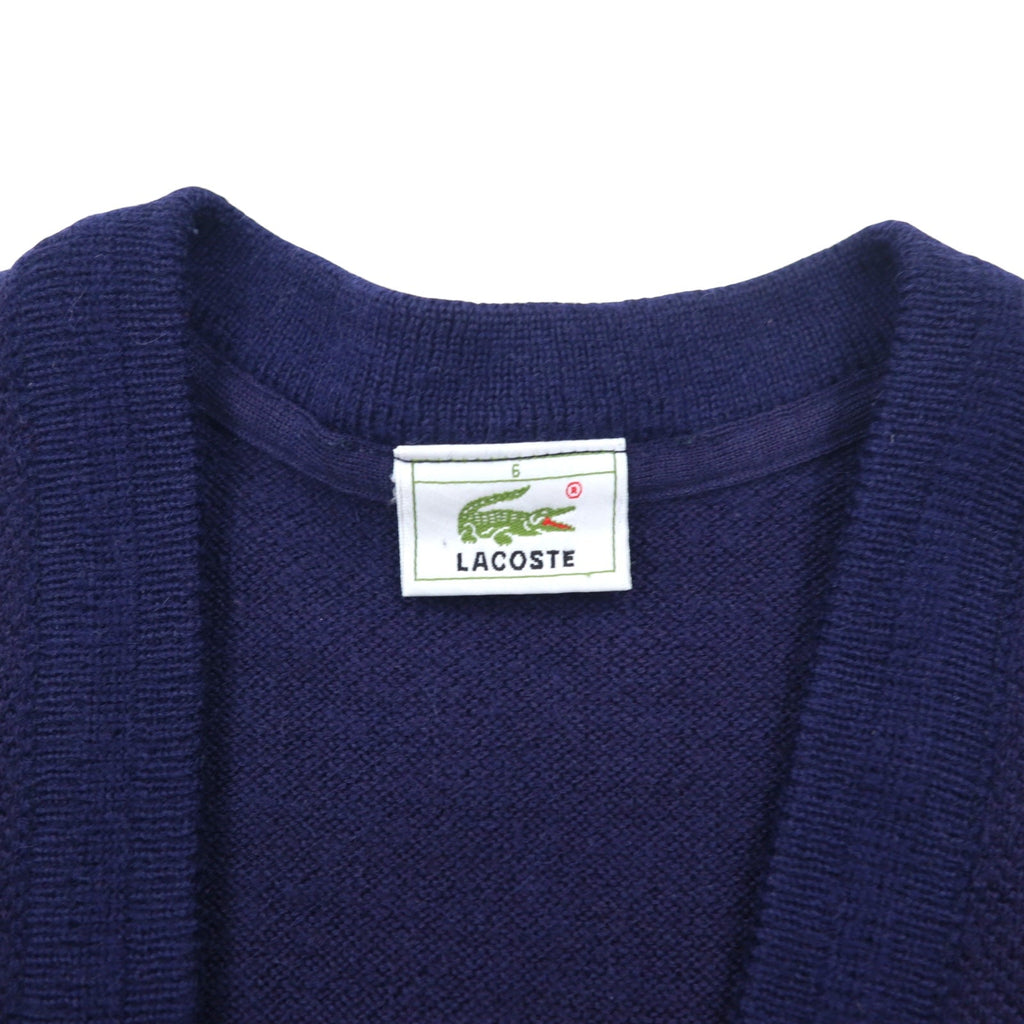 LACOSTE 80年代 ニット カーディガン XL ネイビー ウール ワンポイントロゴ