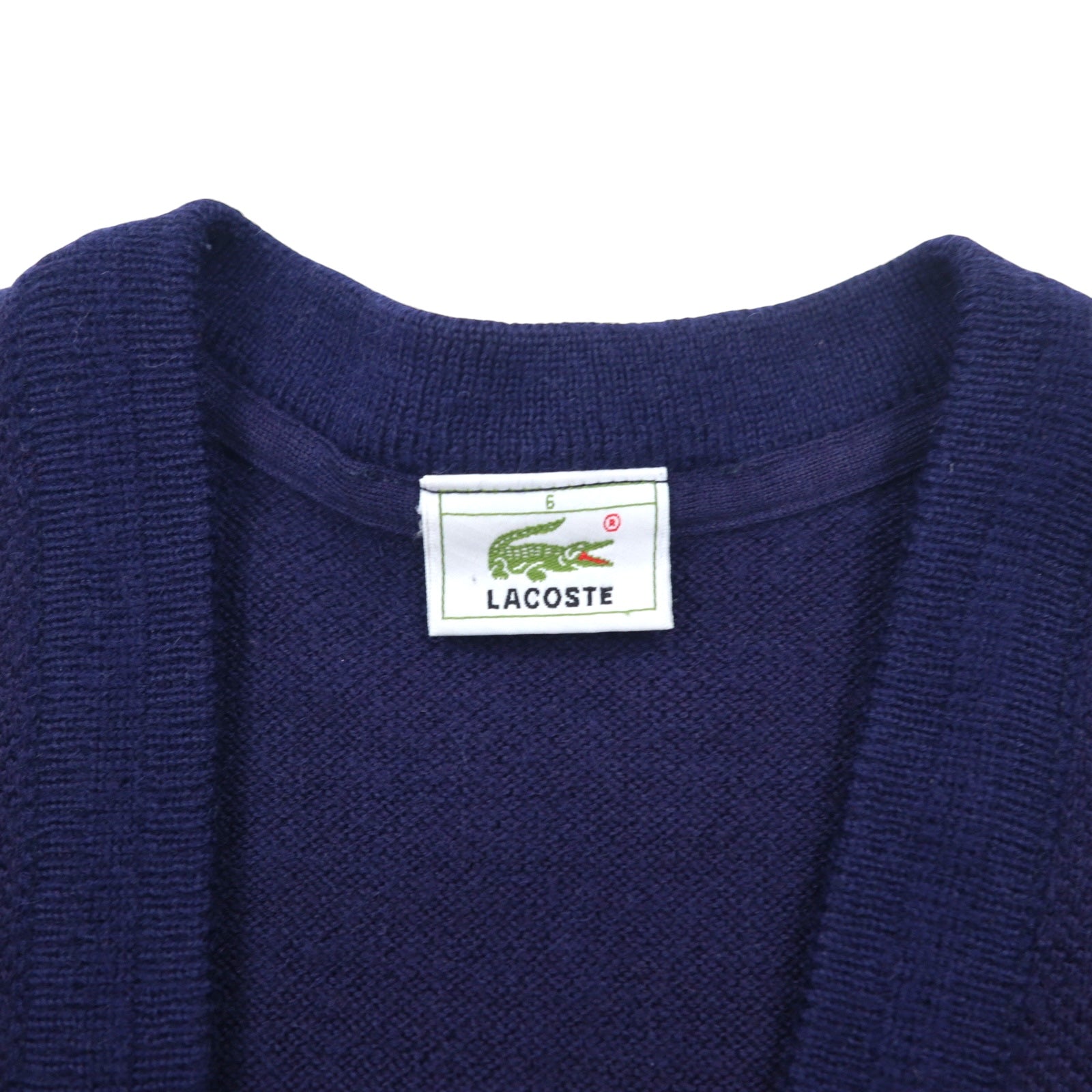 LACOSTE Maglione Cardigan anni '80 XL Blu Navy Lana Logo Ricamato