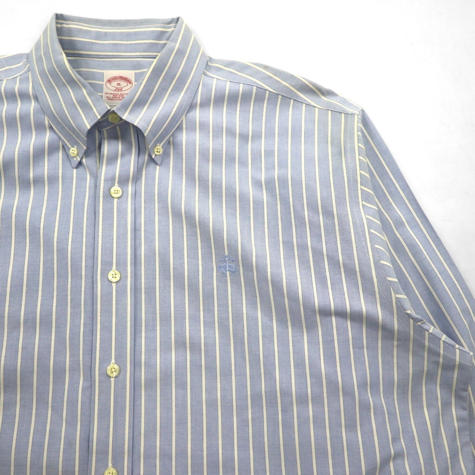 Brooks Brothers 346 Camicia Oxford button-down XL a righe blu con ricamo logo