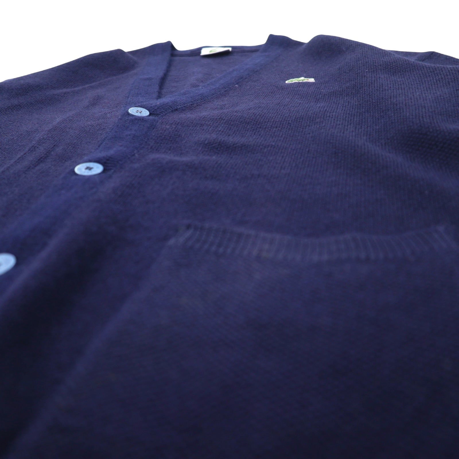 LACOSTE Maglione Cardigan anni '80 XL Blu Navy Lana Logo Ricamato