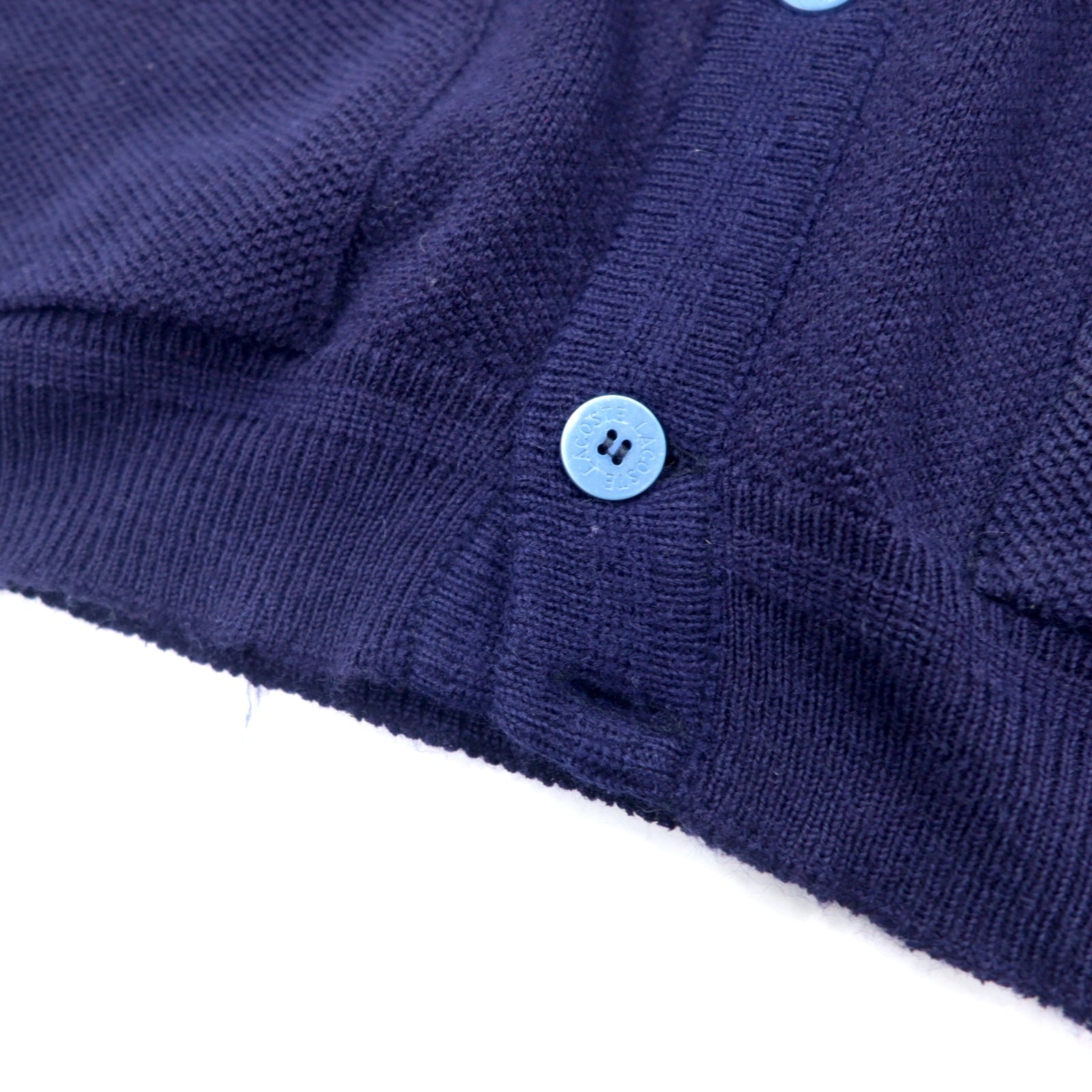 LACOSTE Maglione Cardigan anni '80 XL Blu Navy Lana Logo Ricamato