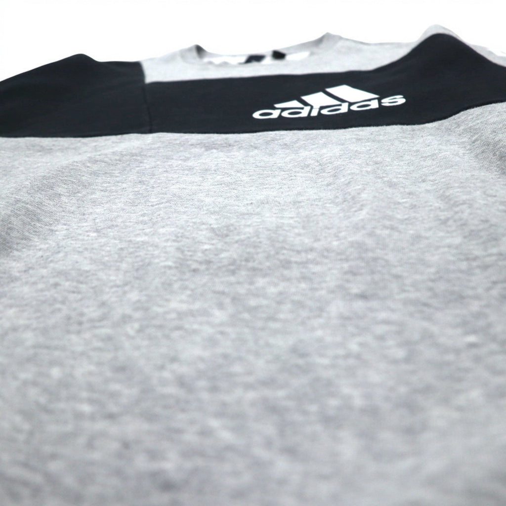adidas スポーツ ID クルー スウェット XL グレー ブラック 裏起毛 3ストライプ Sport ID EB7589