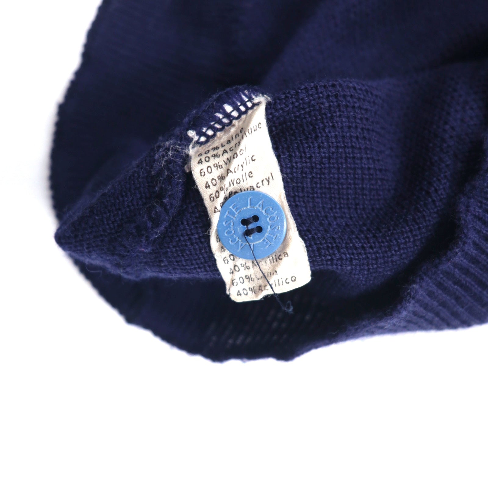 LACOSTE Maglione Cardigan anni '80 XL Blu Navy Lana Logo Ricamato