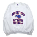 Felpa stampata RUSSELL ATHLETIC anni '90, made in USA, taglia XXL, colore bianco, cotone, interno felpato, con logo ad arco SOUTHFIELD JAYHAWKS FOOTBALL