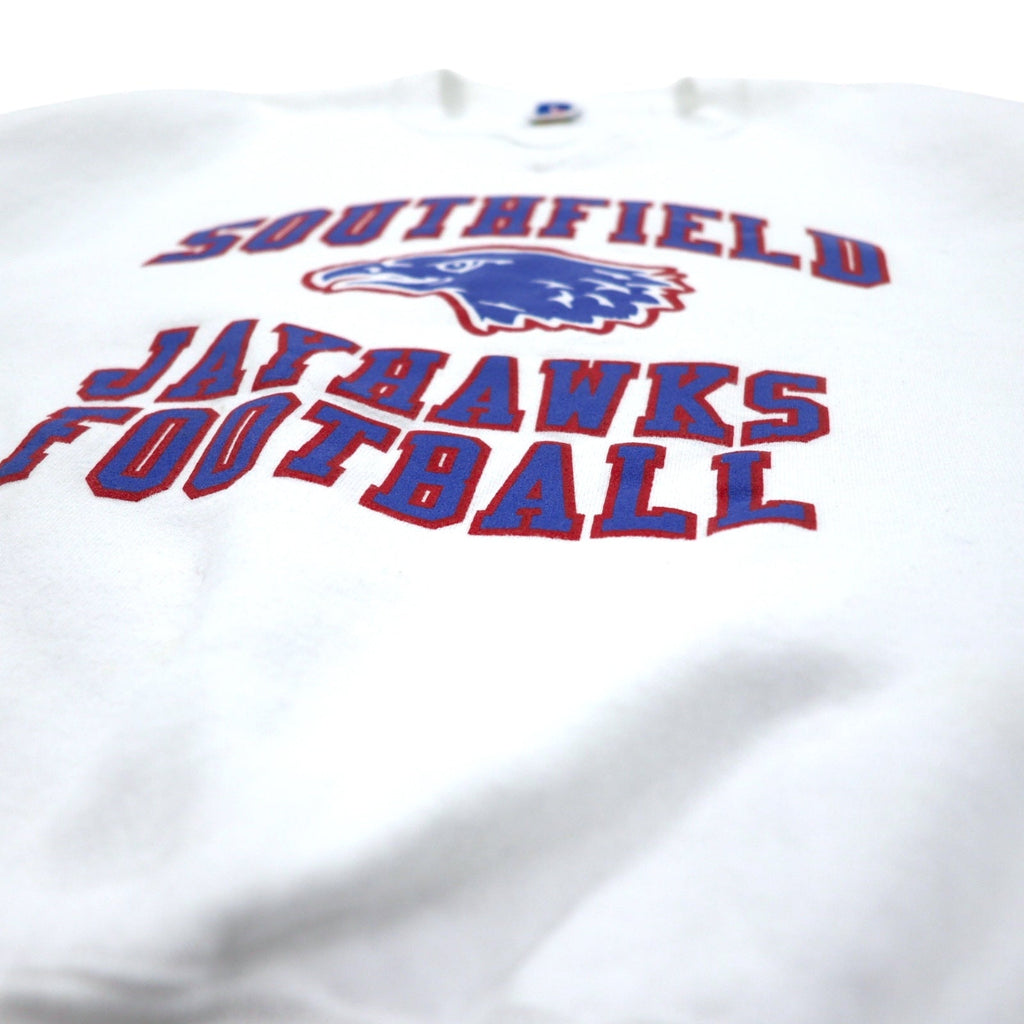 Felpa stampata RUSSELL ATHLETIC anni '90, made in USA, taglia XXL, colore bianco, cotone, interno felpato, con logo ad arco SOUTHFIELD JAYHAWKS FOOTBALL