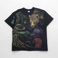 Maglietta animalier a fantasia totale, 2XL, nera, cotone, cuciture singole, anni '80, FRUIT OF THE LOOM, prodotta negli USA