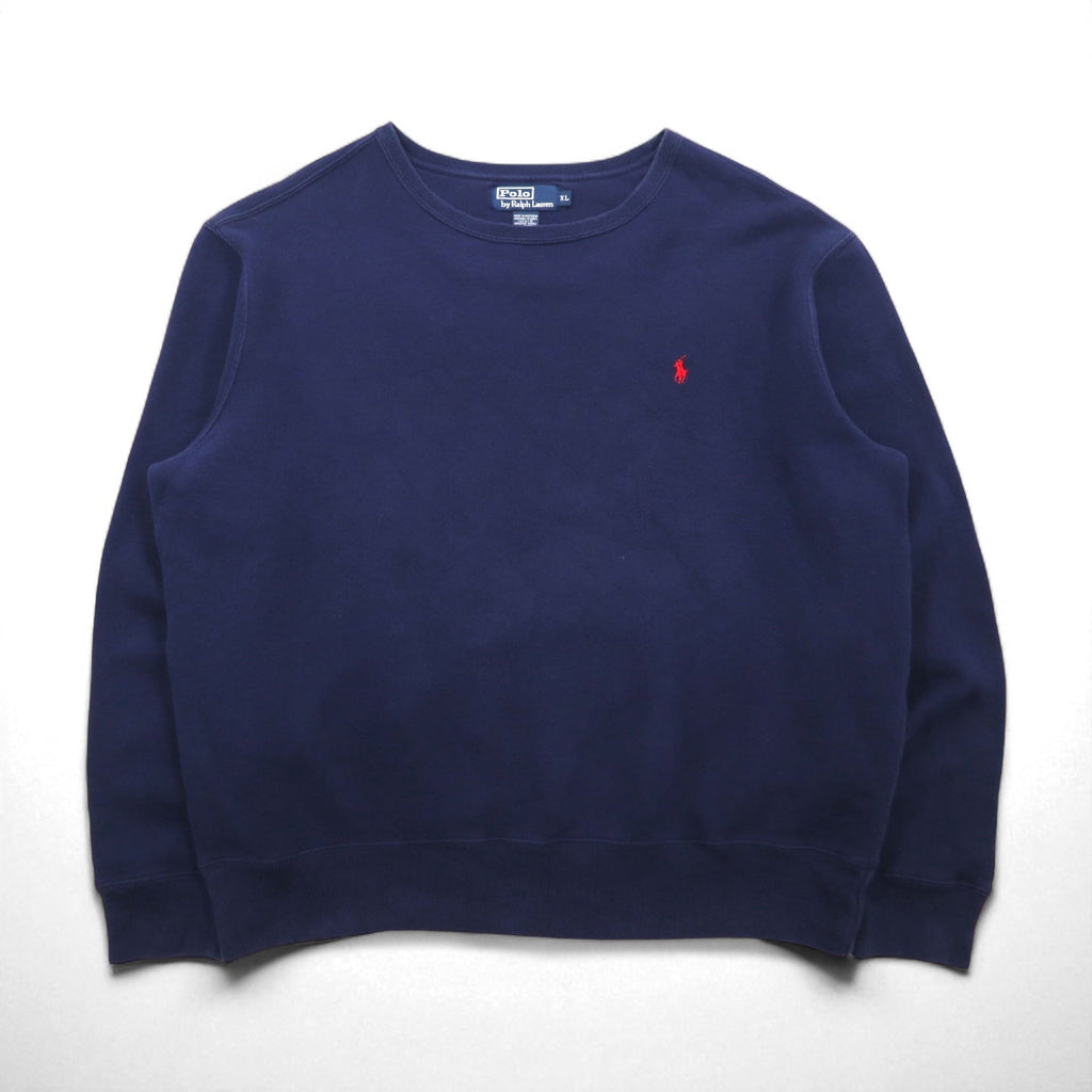 Polo by Ralph Lauren 90年代 クルーネック スウェット XL ネイビー 無地 コットン スモールポニー刺繍