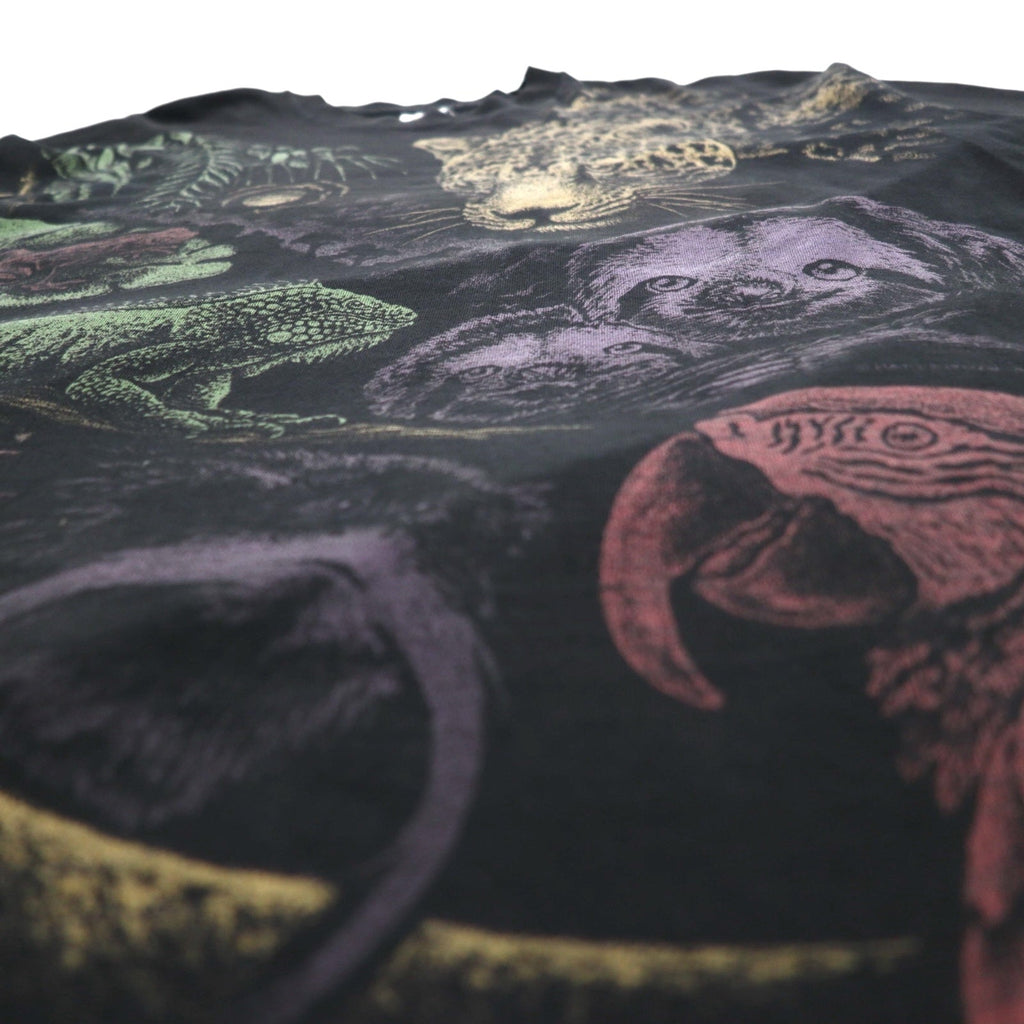 Maglietta animalier a fantasia totale, 2XL, nera, cotone, cuciture singole, anni '80, FRUIT OF THE LOOM, prodotta negli USA
