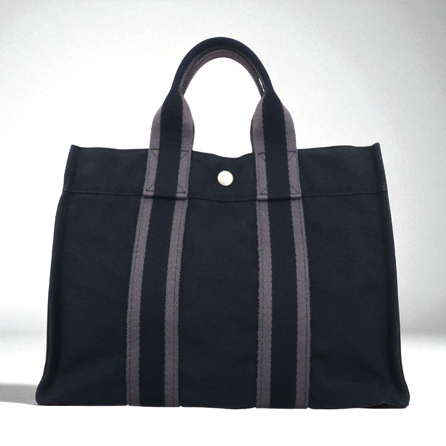 HERMES フールトゥ PM トートバッグ ハンドバッグ ブラック コットン キャンバス フランス製