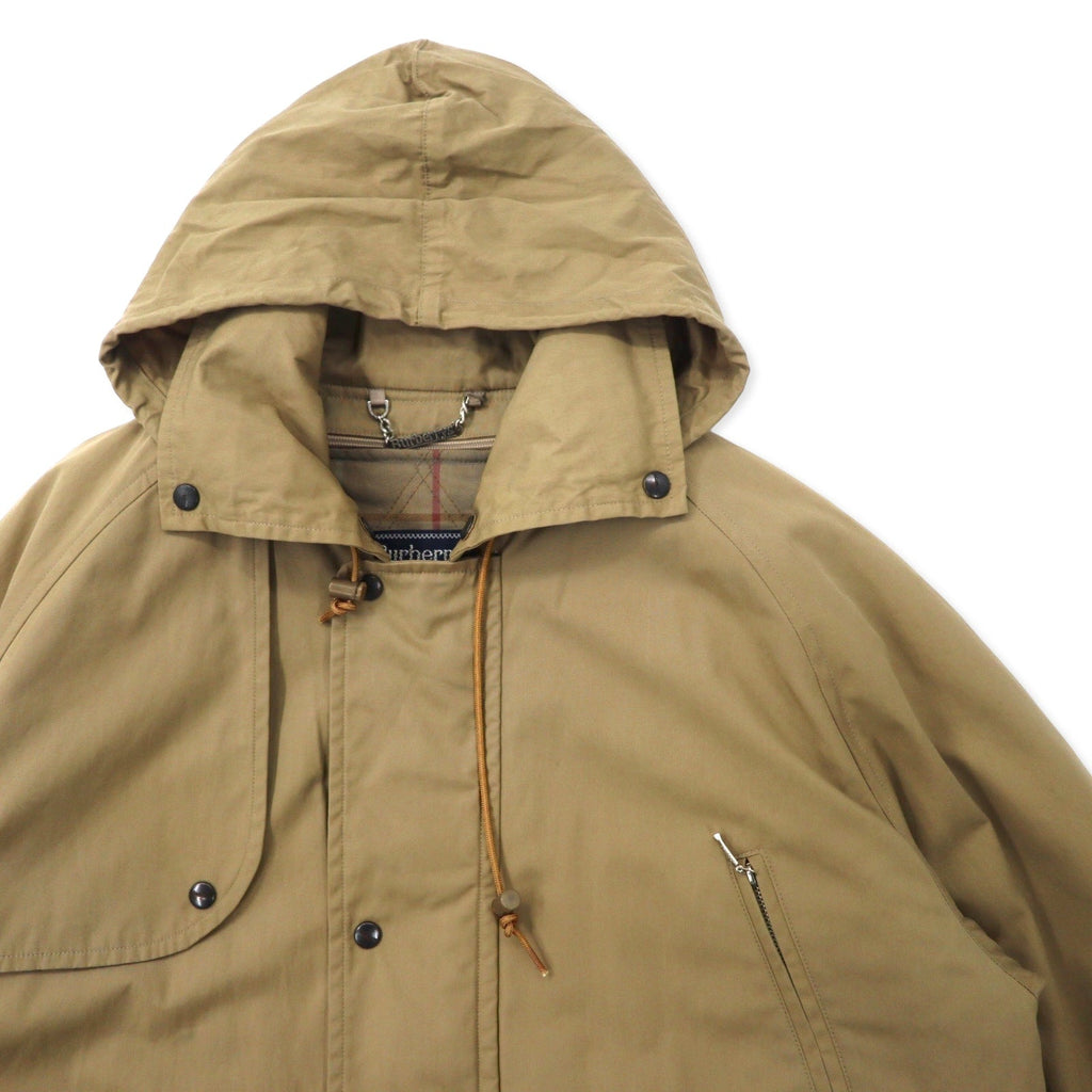Burberrys Old Hunting Jacket M Beige Cotton Coulisse Fodera a quadretti rimovibile Cappuccio a scomparsa