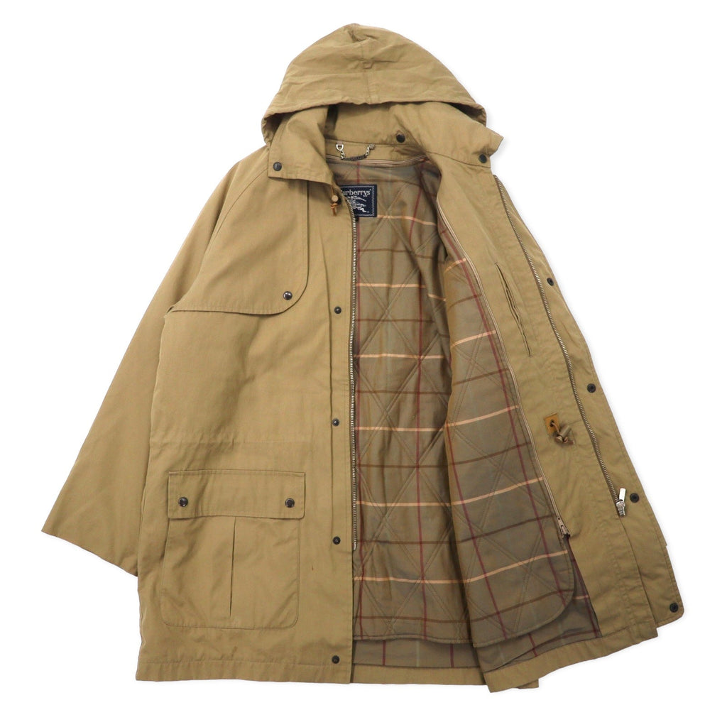 Burberrys Old Hunting Jacket M Beige Cotton Coulisse Fodera a quadretti rimovibile Cappuccio a scomparsa