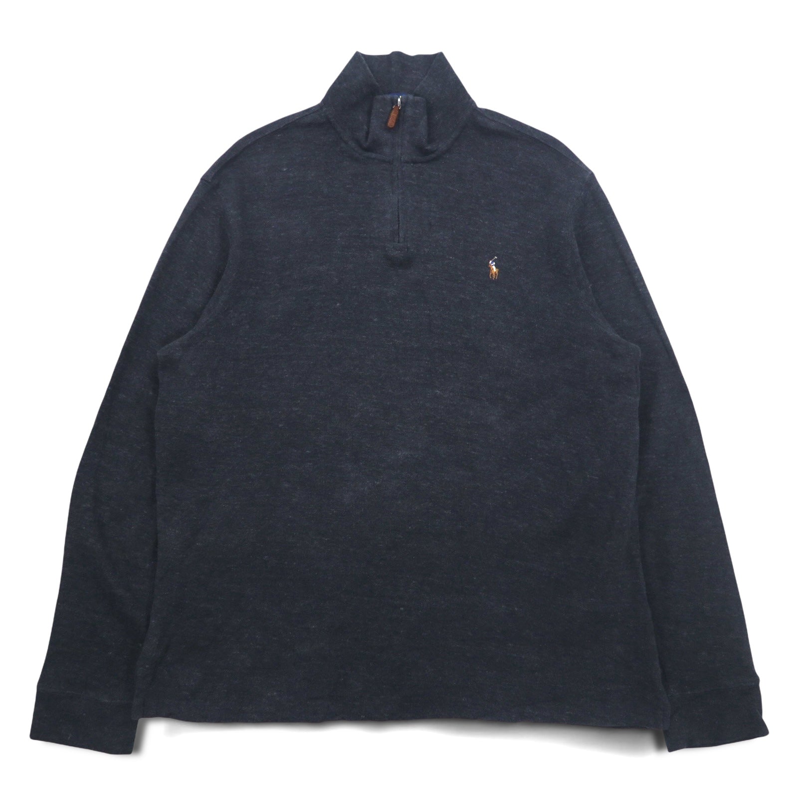 POLO RALPH LAUREN felpa in maglia a coste con mezza zip XL grigio ESTATE RIB ricamo piccolo pony