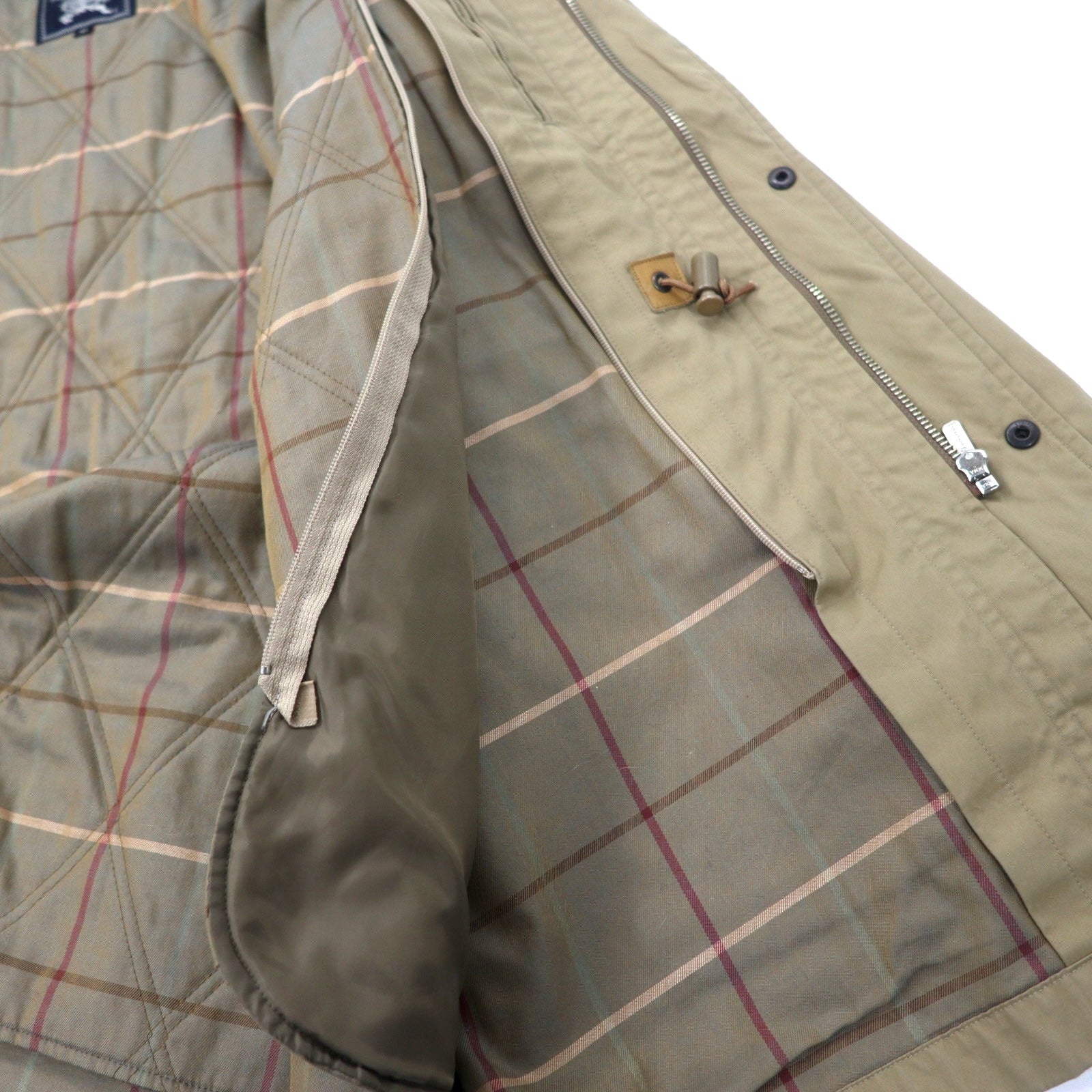 Burberrys Old Hunting Jacket M Beige Cotton Coulisse Fodera a quadretti rimovibile Cappuccio a scomparsa
