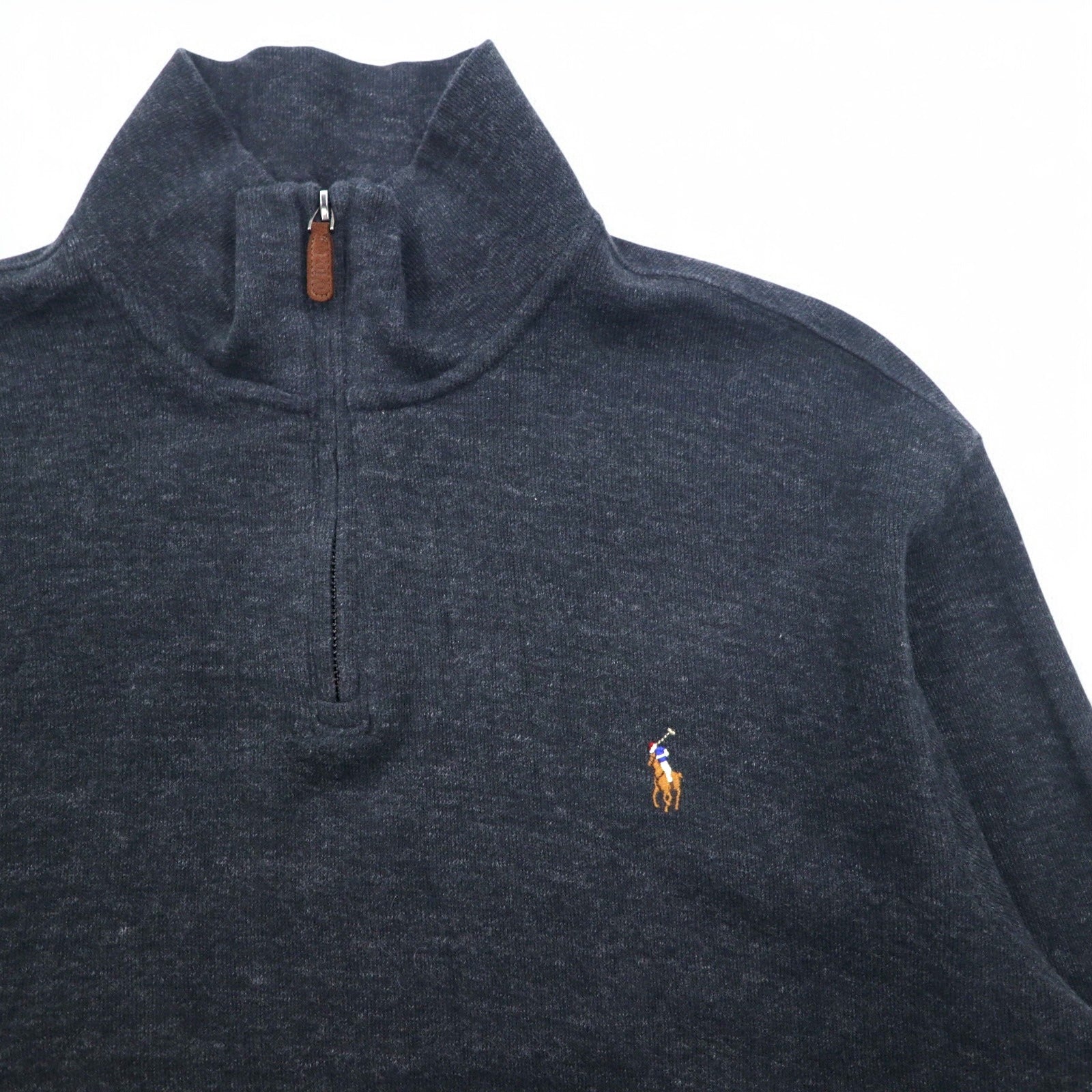POLO RALPH LAUREN felpa in maglia a coste con mezza zip XL grigio ESTATE RIB ricamo piccolo pony