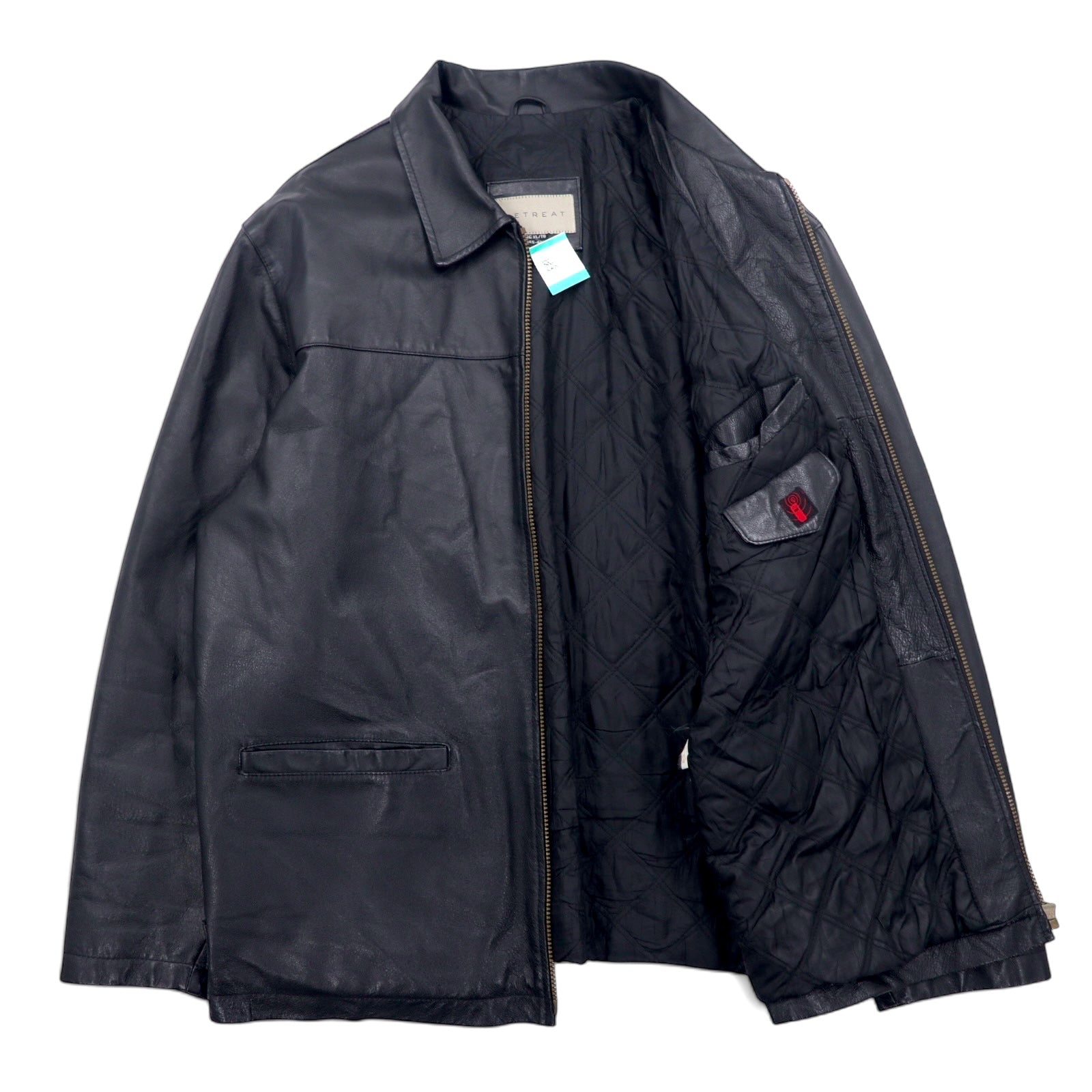 Giacca in pelle con zip RETREAT anni '90, taglia XL, colore nero