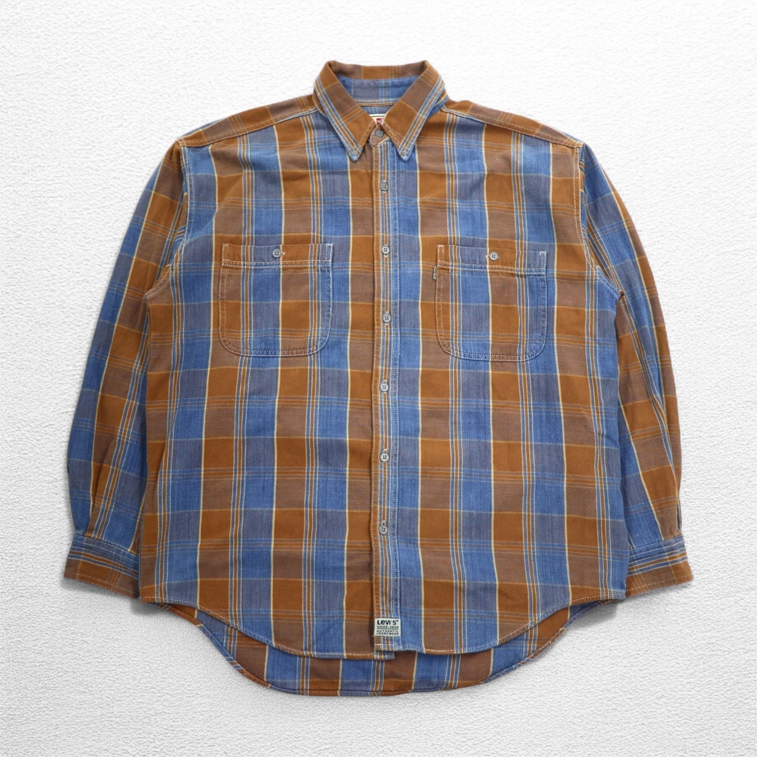 Levi's 90年代 ボタンダウン フランネルシャツ L ブラウン チェック シルバータブ 60507-1282 832M
