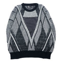 Maglione anni '90 Alan Stuart fantasia all-over M nero grigio acrilico fantasia geometrica inserti in pelle