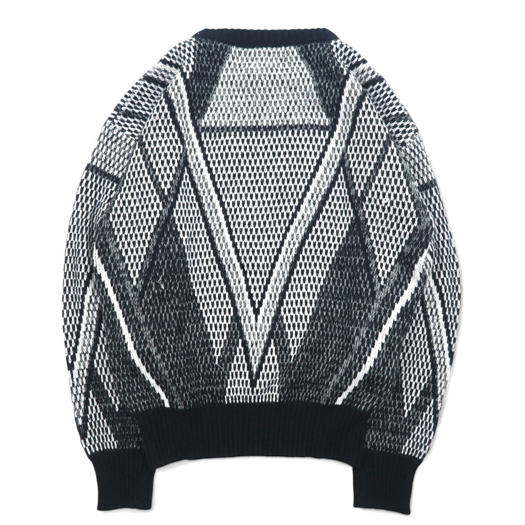 Maglione anni '90 Alan Stuart fantasia all-over M nero grigio acrilico fantasia geometrica inserti in pelle