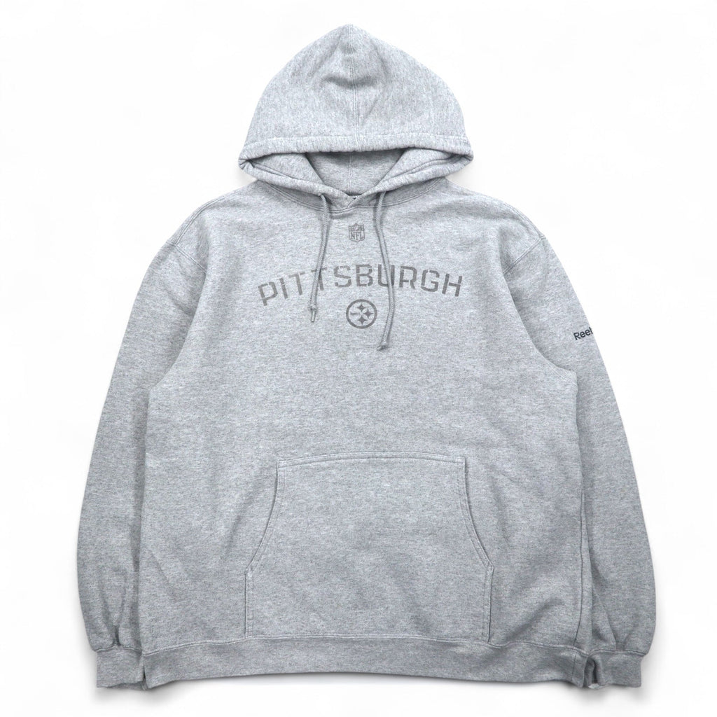 Reebok Felpa con cappuccio pesante pullover L grigia, interno felpato, tasca frontale NFL PITTSBURGH