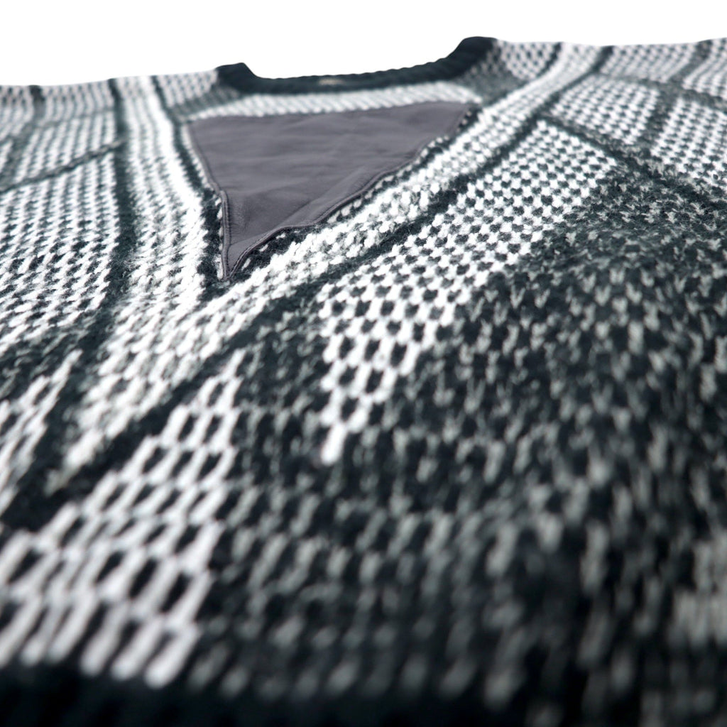Maglione anni '90 Alan Stuart fantasia all-over M nero grigio acrilico fantasia geometrica inserti in pelle