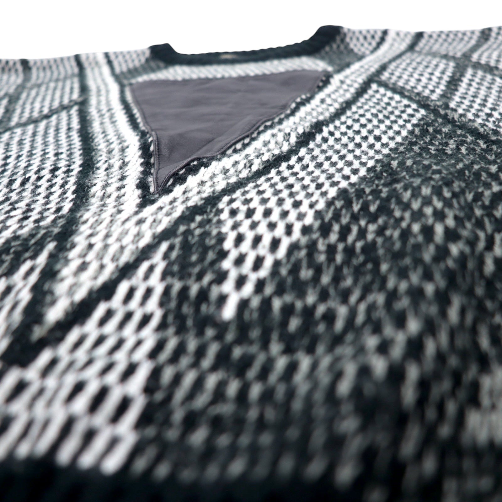 Maglione anni '90 Alan Stuart fantasia all-over M nero grigio acrilico fantasia geometrica inserti in pelle