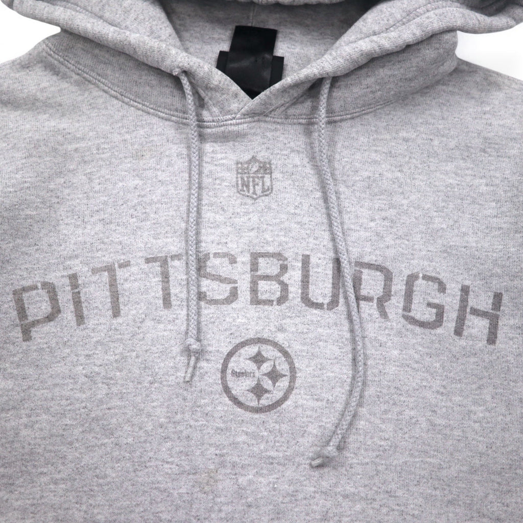 Reebok Felpa con cappuccio pesante pullover L grigia, interno felpato, tasca frontale NFL PITTSBURGH