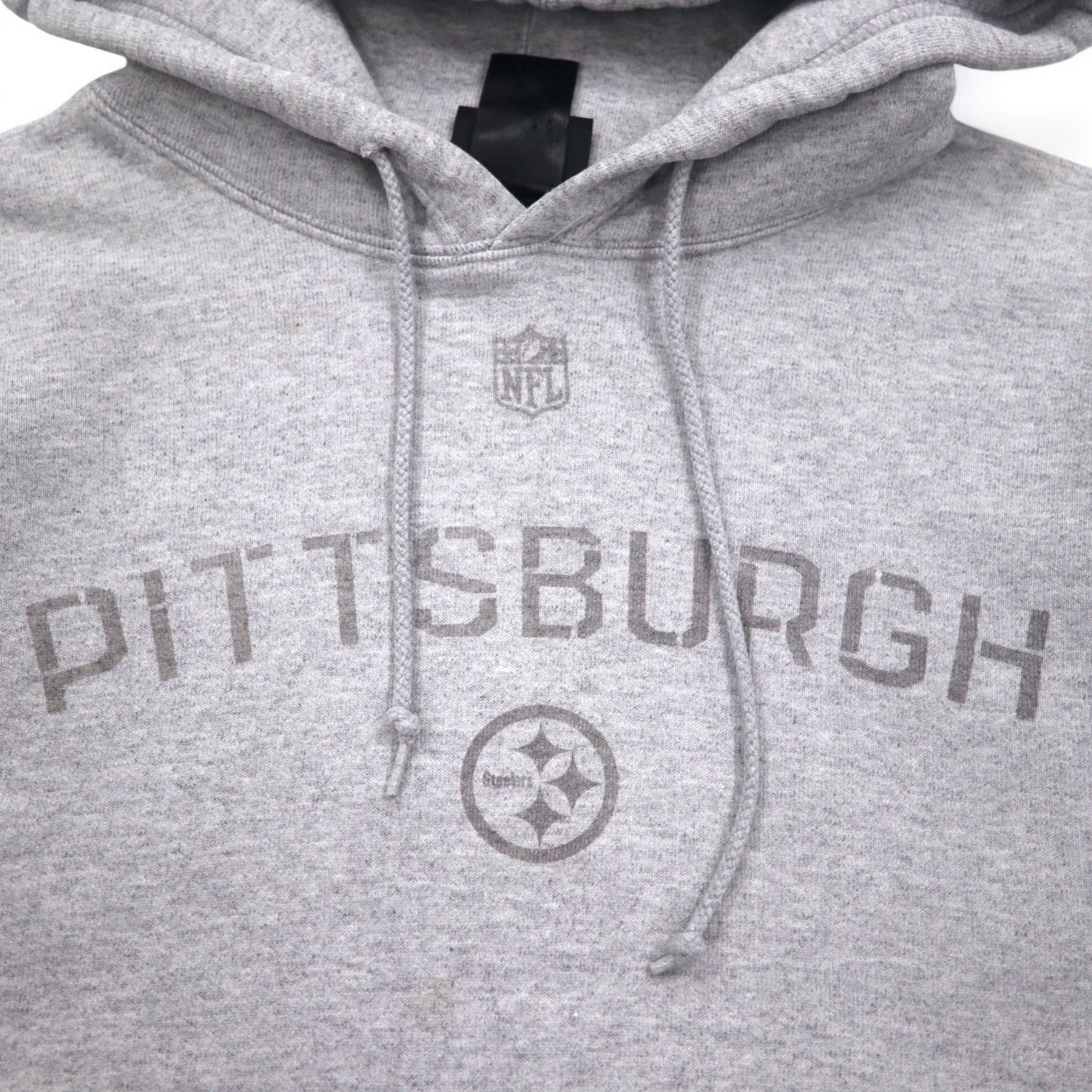 Reebok Felpa con cappuccio pesante pullover L grigia, interno felpato, tasca frontale NFL PITTSBURGH