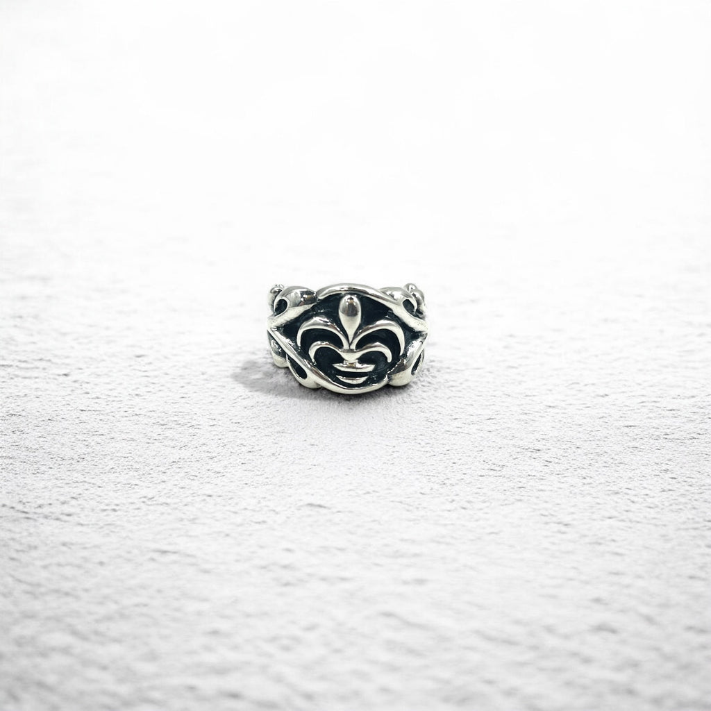 Anello vintage in argento con giglio, misura 19, argento 925, stile gotico, punk, rock