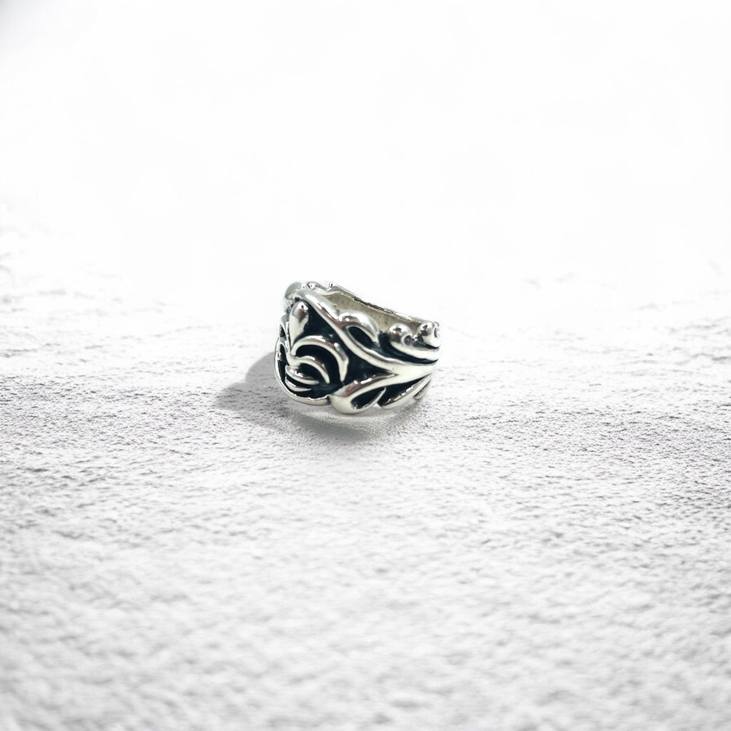 Anello vintage in argento con giglio, misura 19, argento 925, stile gotico, punk, rock
