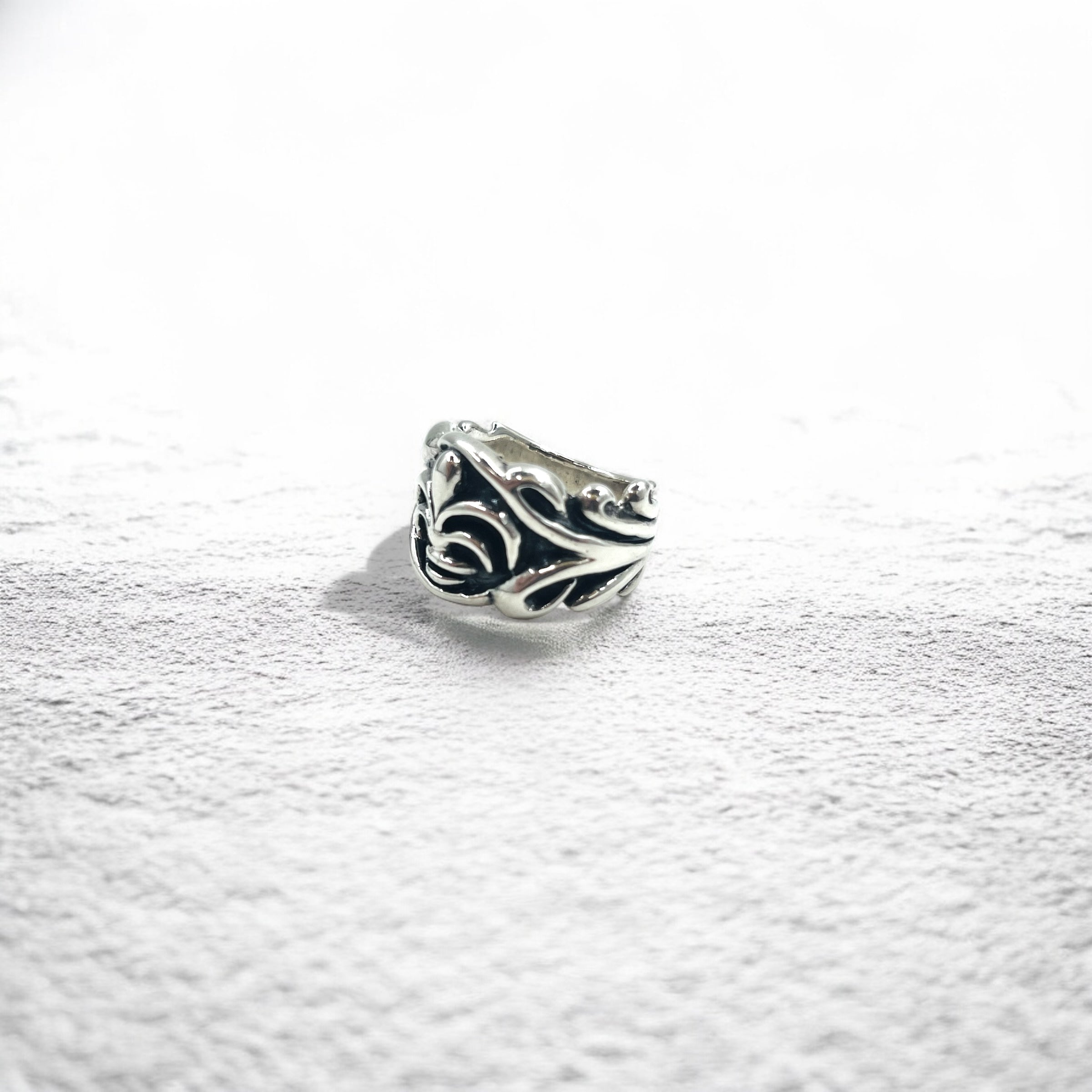 Anello vintage in argento con giglio, misura 19, argento 925, stile gotico, punk, rock